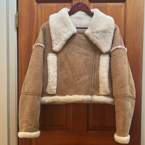 Fire Lady Fur Faux Suede & Fur crop Asymmetrical zip full fur lining & Sleeves - Picture 16 of 17